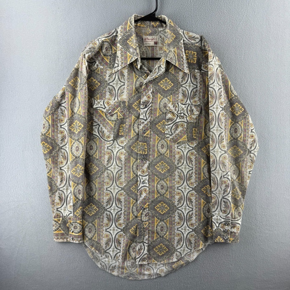 Vintage Wrangler Shirt Mens Large 22x33 70s Paisley Pearl Snap Western Cowboy